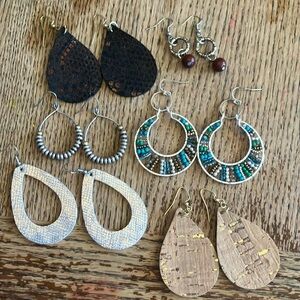 Earrings 6 Pairs Dangle BOHO Silver and Gold Tones All LIGHTWEIGHT
